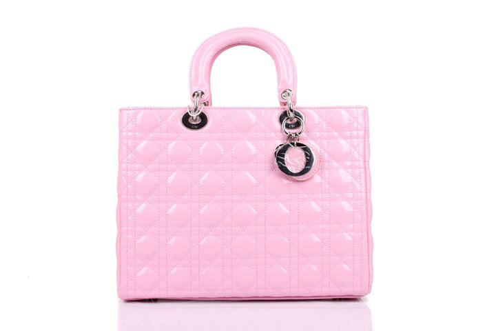 replica jumbo lady dior patent leather bag 6322 pink with silver